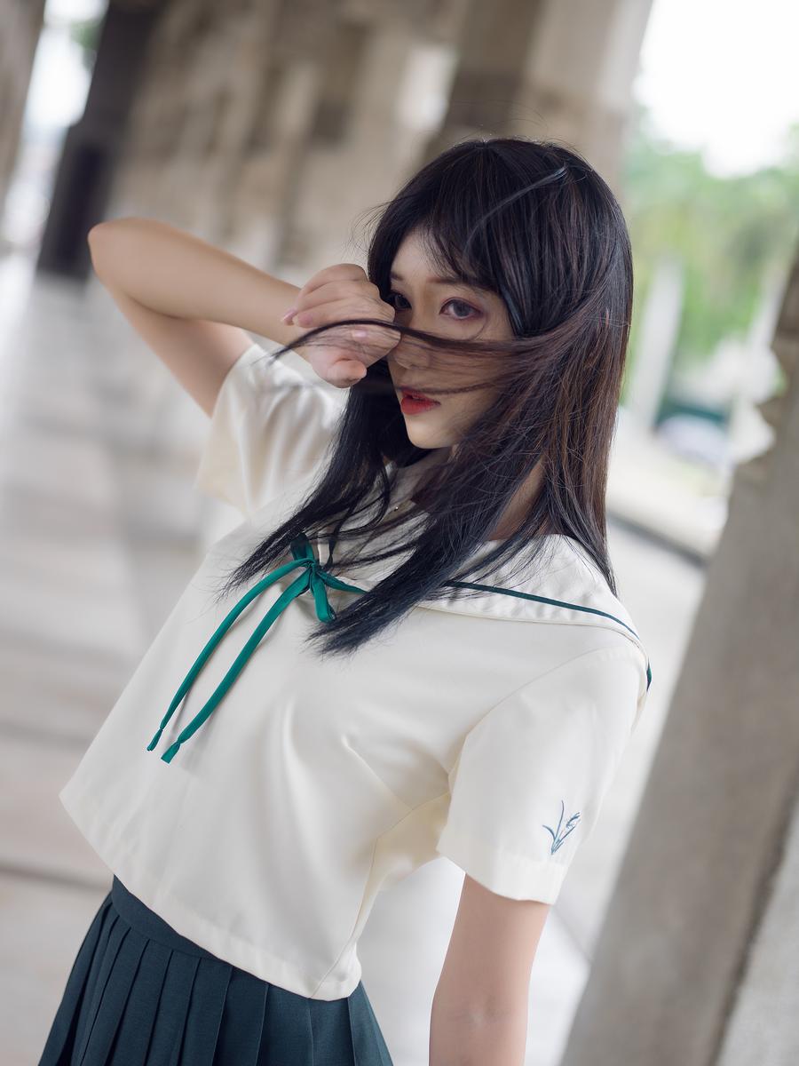 南桃Momoko绿色jk制服写真图集|jk图库中怎可少了绿jk一员插图4