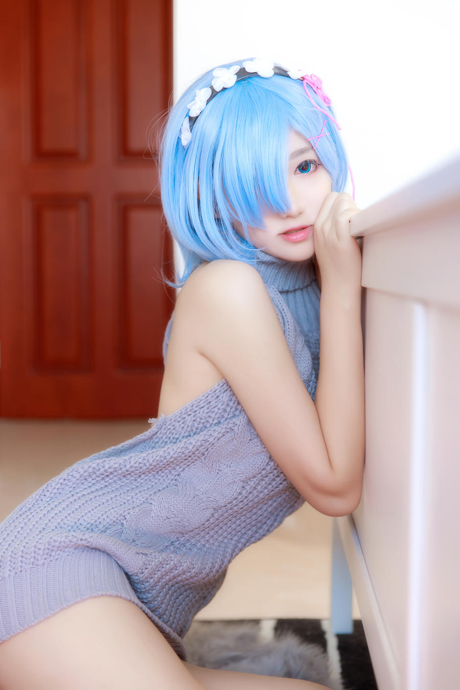 南桃Momoko蕾姆露背毛衣cos写真套图图片在线欣赏插图4