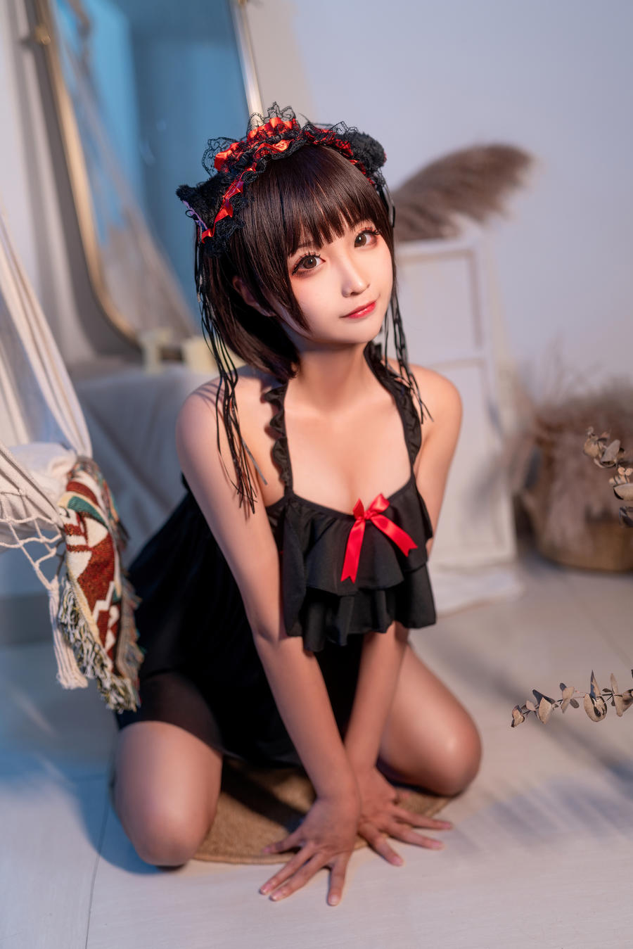 蠢沫沫黑睡裙写真图集下载插图3